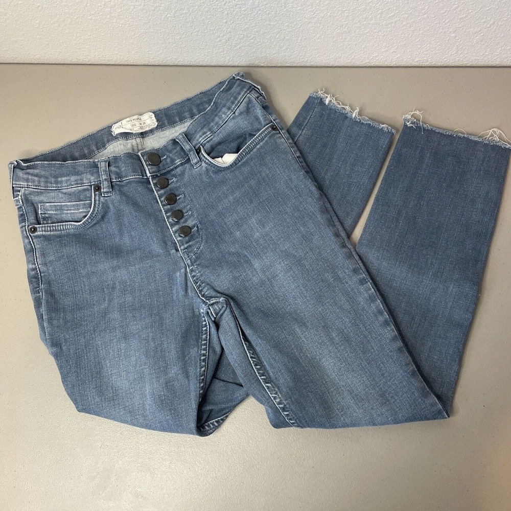 Free People Jeans Womens Size 28 Skinny Faded Exposed Button Fly Raw Hem
